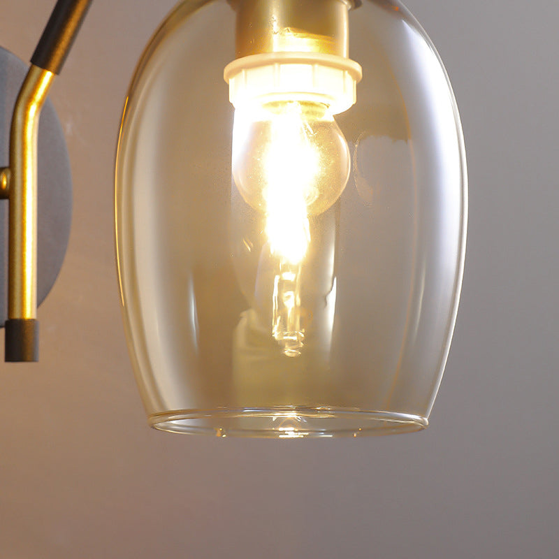 Black and Gold Dome Wall Lamp in Modern Creative Style Lacquered Iron Wall Light with Glass Shade