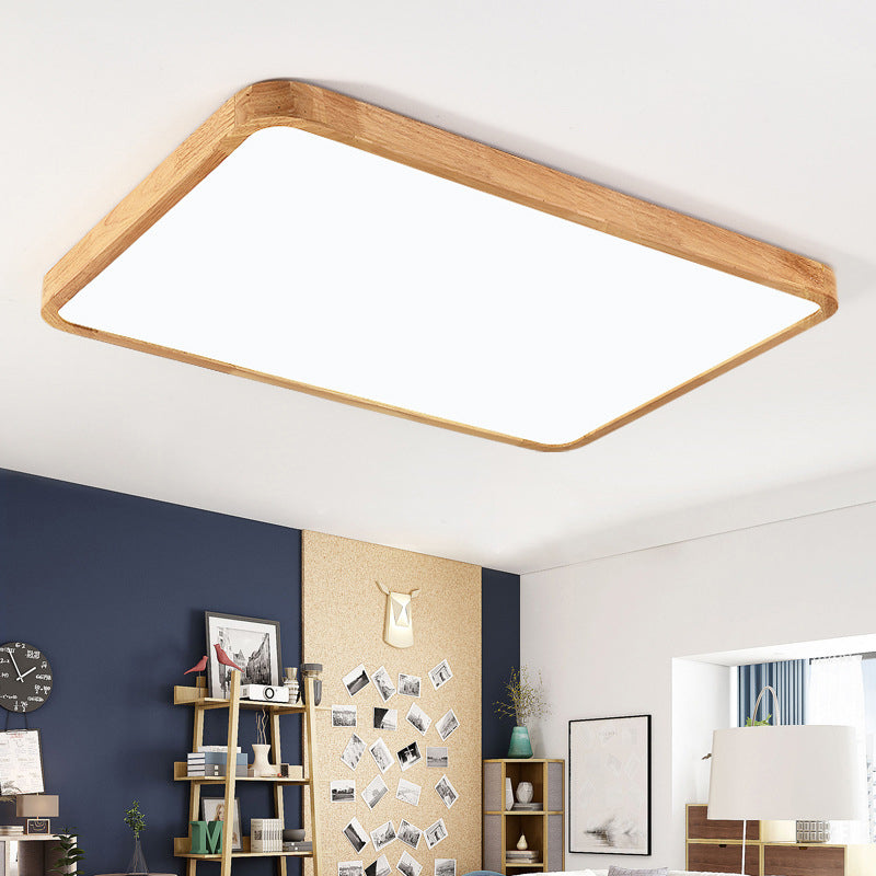 1-Light Wood Ceiling Light Fixtures Modern Style Geometric Semi Flush Mount Lighting