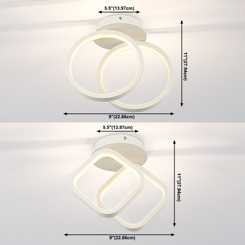 2-Lights Metal Semi Flush Mounted Ceiling Led Lights Modern Style Geometric Ceiling Flush