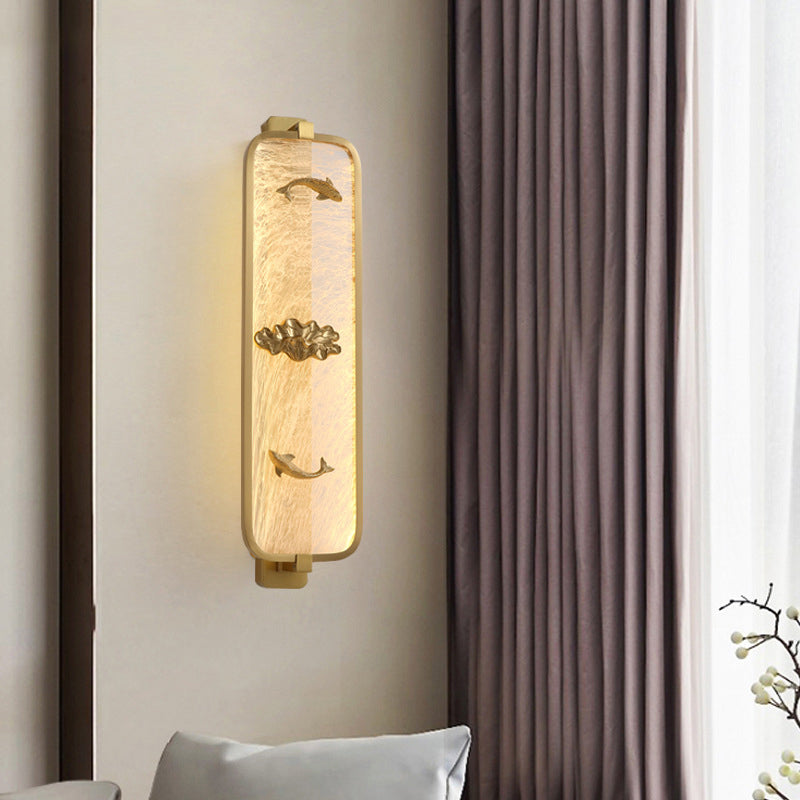 Luce da parete di rame rettangolare contemporanea a parete a 1 luci per camera da letto