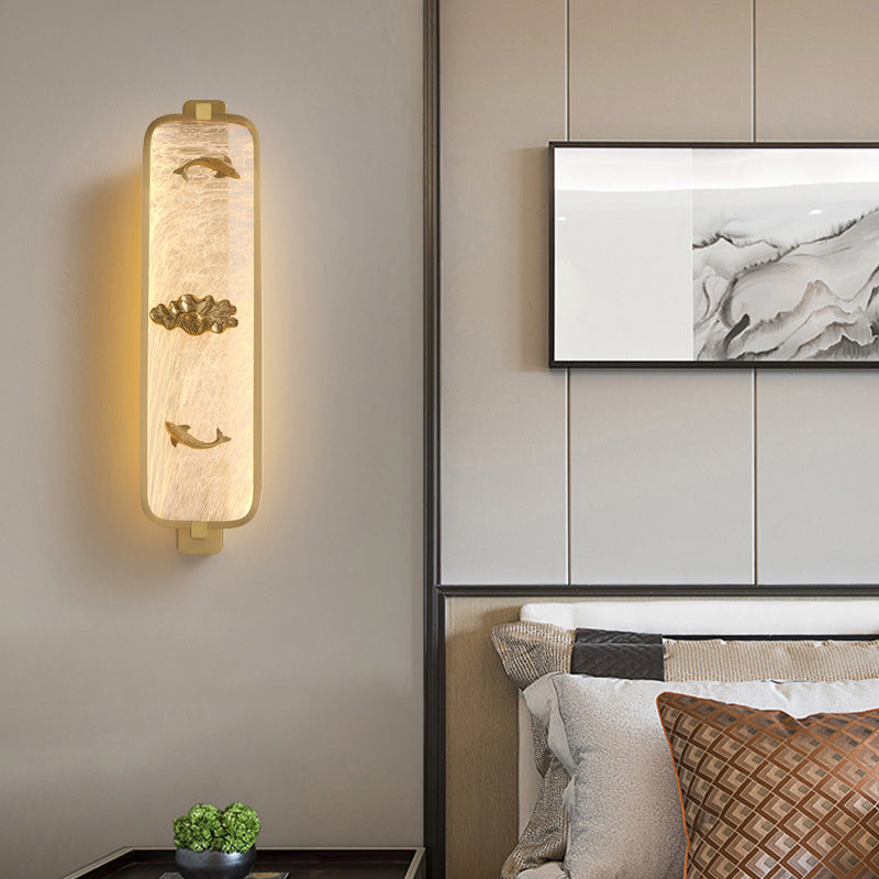 Luce da parete di rame rettangolare contemporanea a parete a 1 luci per camera da letto