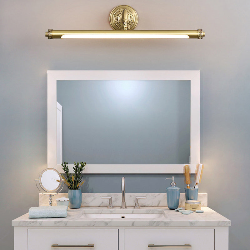 1 Light Linear Shade Wall Sconce Post-Modern Simple Style Mirror Wall Lighting in Brass