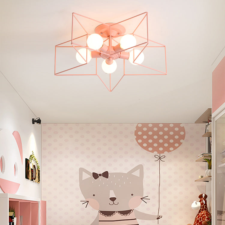 Five Stars Semi Flush Light Fixtures Semi Flush Ceiling Lights Contemporary Metal 5 Light