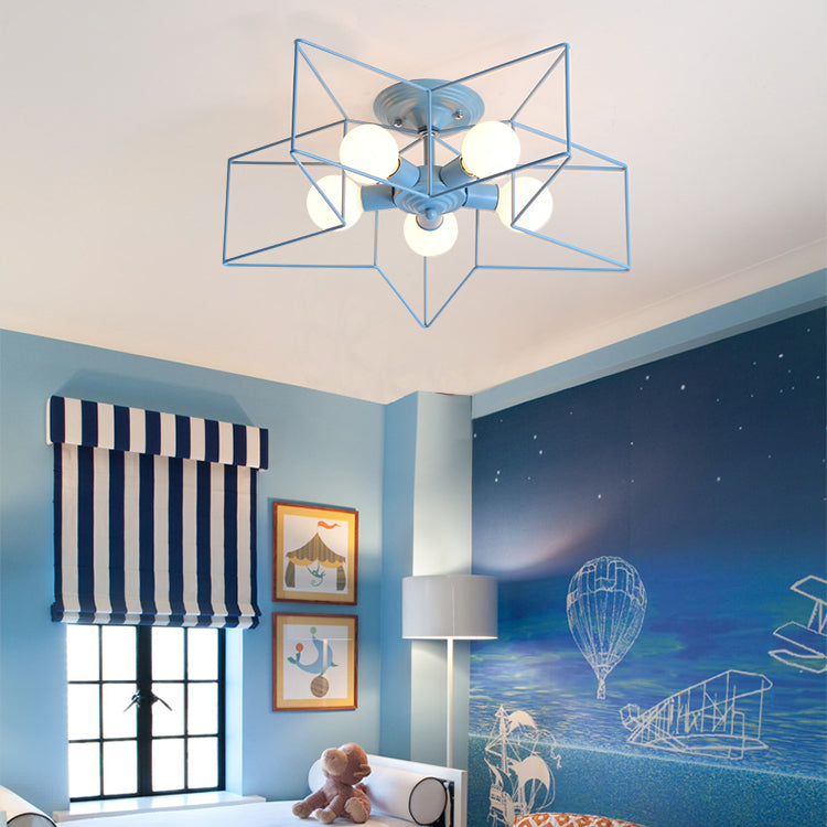 Five Stars Semi Flush Light Fixtures Semi Flush Ceiling Lights Contemporary Metal 5 Light