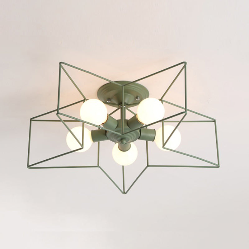 Five Stars Semi Flush Light Fixtures Semi Flush Ceiling Lights Contemporary Metal 5 Light