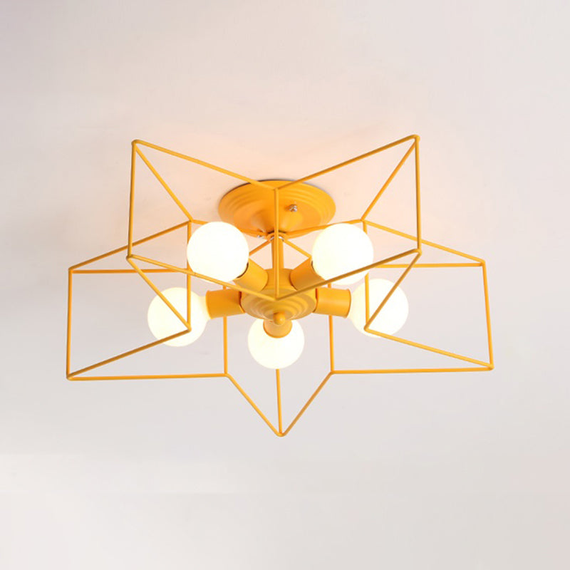 Five Stars Semi Flush Light Fixtures Semi Flush Ceiling Lights Contemporary Metal 5 Light