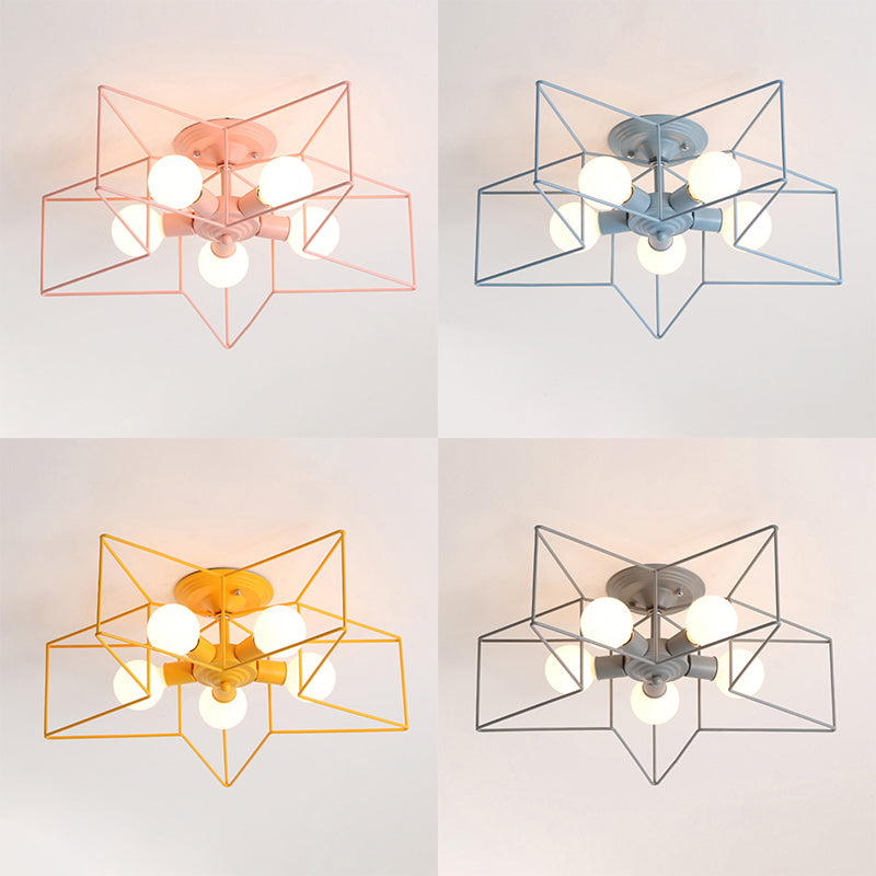 Five Stars Semi Flush Light Fixtures Semi Flush Ceiling Lights Contemporary Metal 5 Light