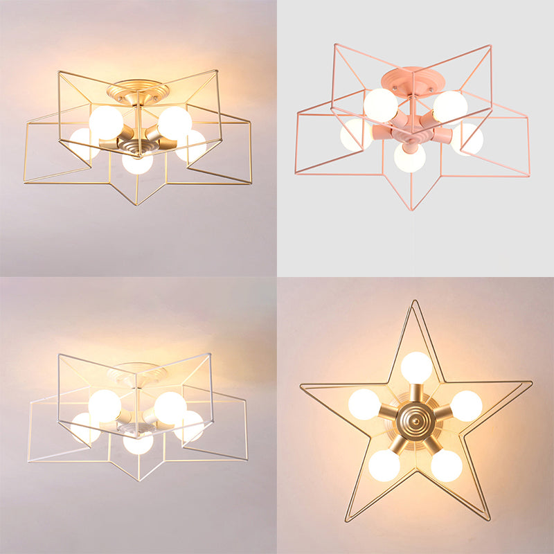 Five Stars Semi Flush Light Fixtures Semi Flush Ceiling Lights Contemporary Metal 5 Light