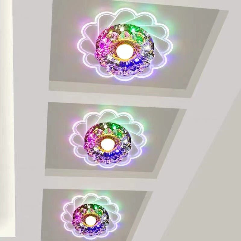 Concealed Crystal LED Flush Light Fixture Flower Ceiling Flush Mount with Hole 2-3.5'' Dia
