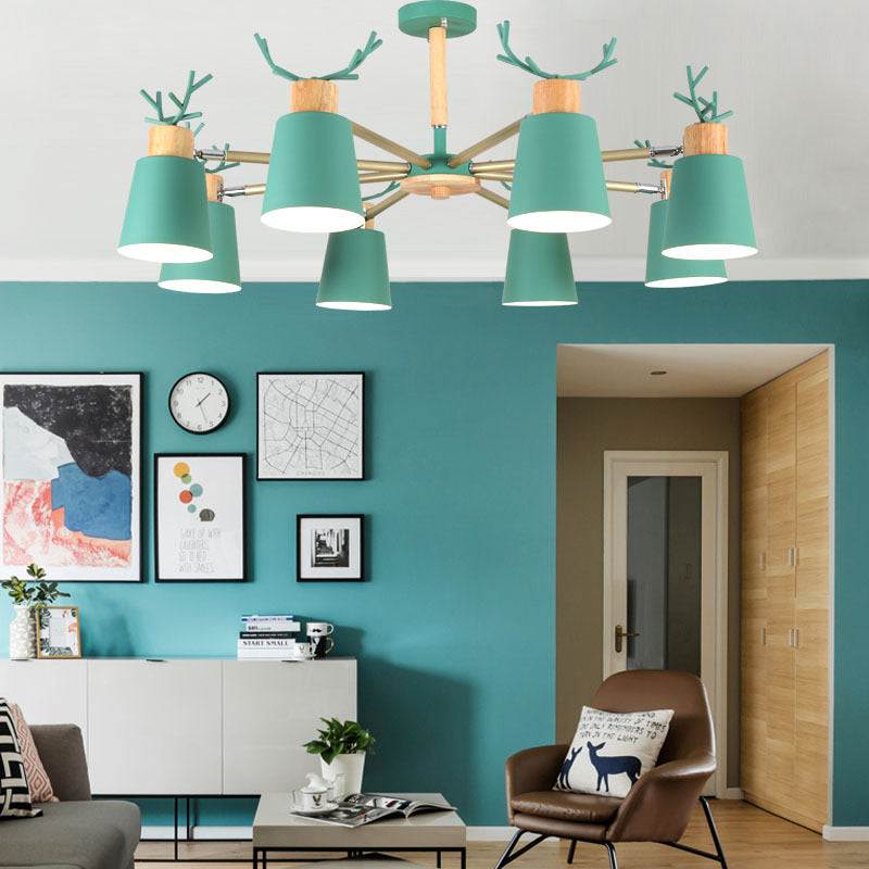 Moderne kreative makkaron Anhänger helle hölzerne geometrische Hanglampe mit Schmiedeeisenschatten