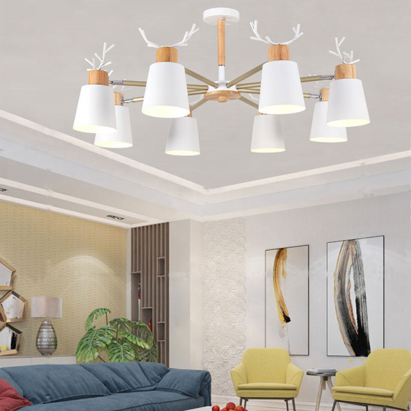 Moderne kreative makkaron Anhänger helle hölzerne geometrische Hanglampe mit Schmiedeeisenschatten