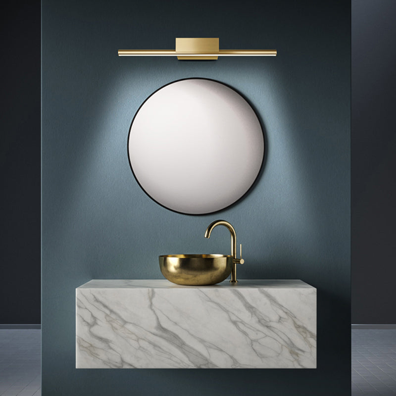 1-Light Linear Shade Wall Sconce Post-Modern Style Mirror Wall Lighting in Brass