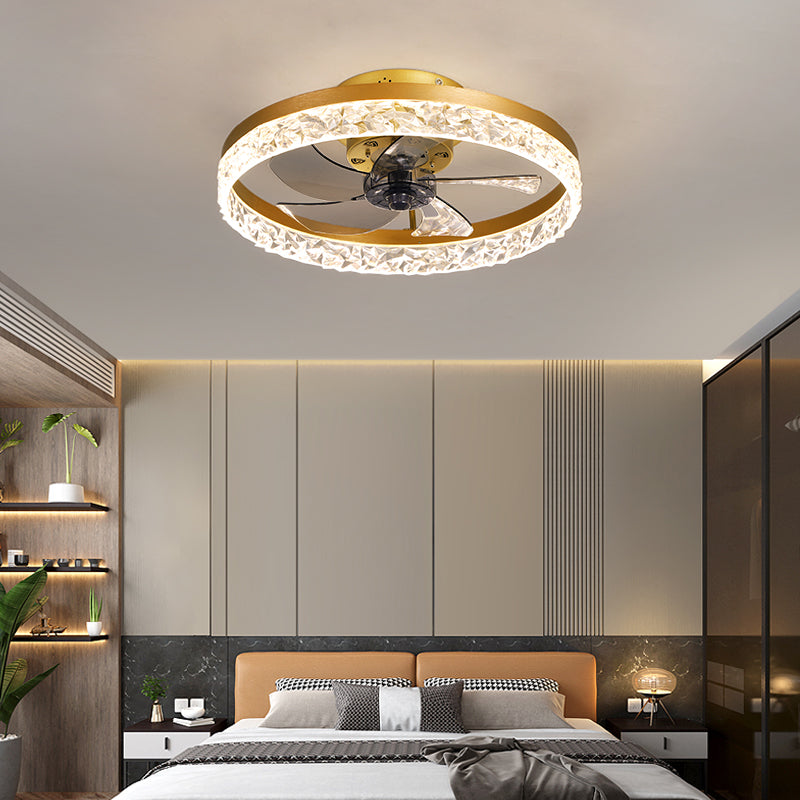 Kristallkreisförmige LED -Deckenventilatoren in der modernen Einfachheit Schmiedeeisen Flush Mount für Innenräume