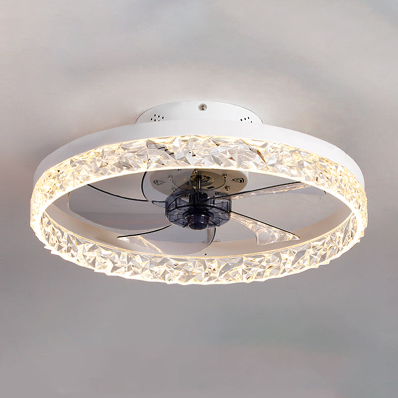 Kristallkreisförmige LED -Deckenventilatoren in der modernen Einfachheit Schmiedeeisen Flush Mount für Innenräume