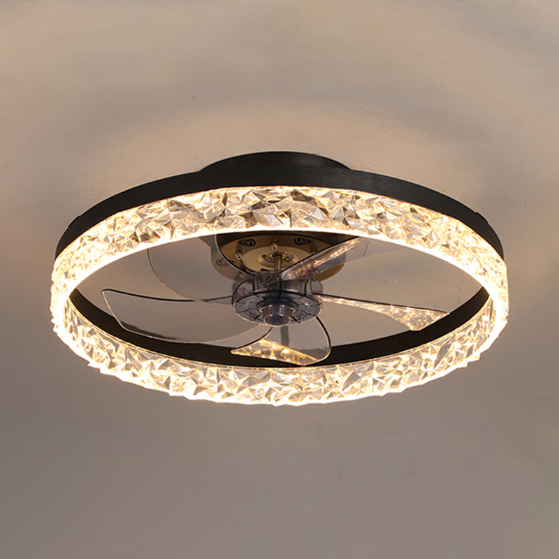 Kristallkreisförmige LED -Deckenventilatoren in der modernen Einfachheit Schmiedeeisen Flush Mount für Innenräume