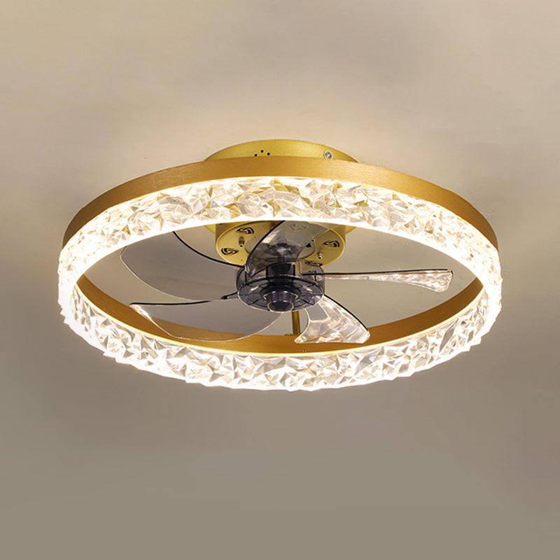 Kristallkreisförmige LED -Deckenventilatoren in der modernen Einfachheit Schmiedeeisen Flush Mount für Innenräume