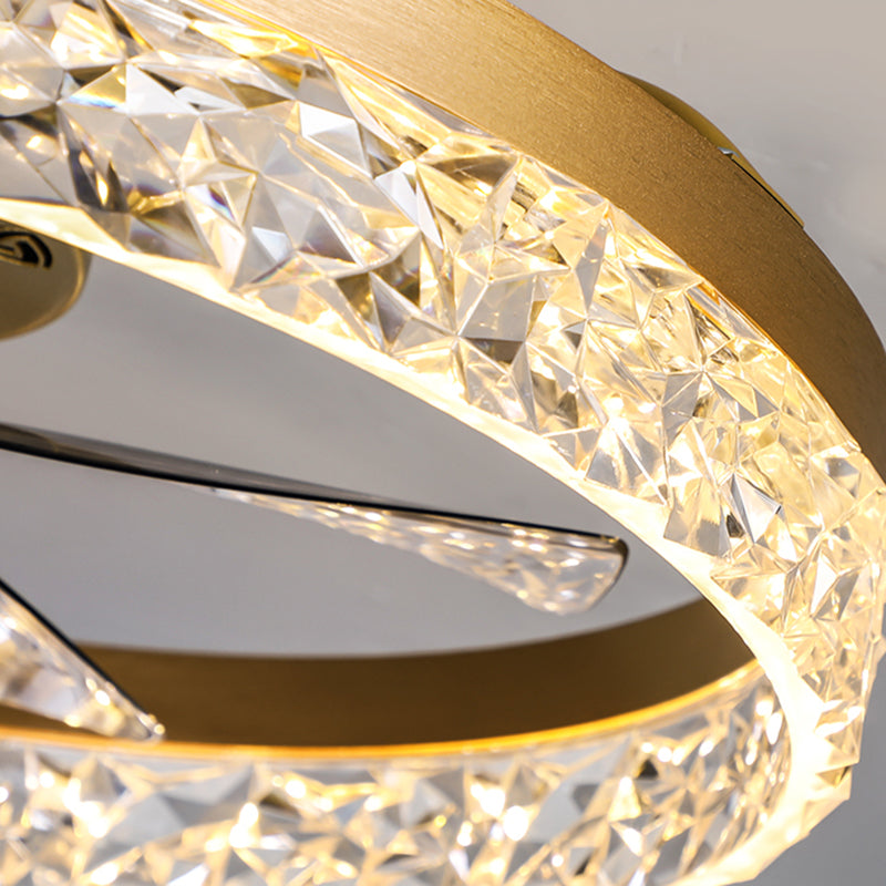 Kristallkreisförmige LED -Deckenventilatoren in der modernen Einfachheit Schmiedeeisen Flush Mount für Innenräume