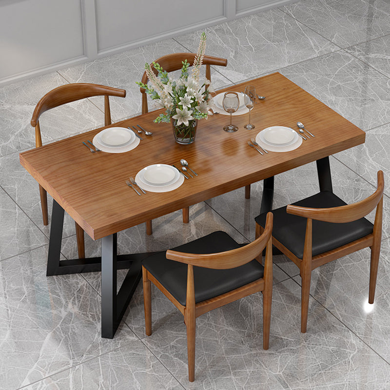 Rectangle Dining Table Simplicity Dinner Room Solid Wood Table with Metallic Base