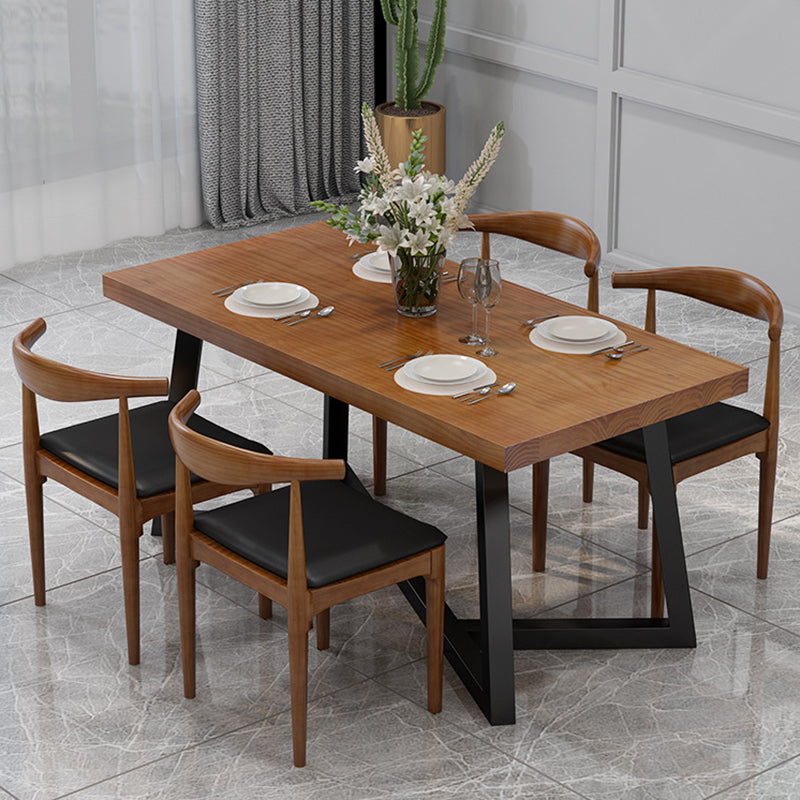 Rectangle Dining Table Simplicity Dinner Room Solid Wood Table with Metallic Base
