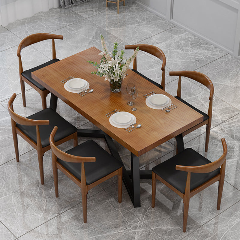 Rectangle Dining Table Simplicity Dinner Room Solid Wood Table with Metallic Base