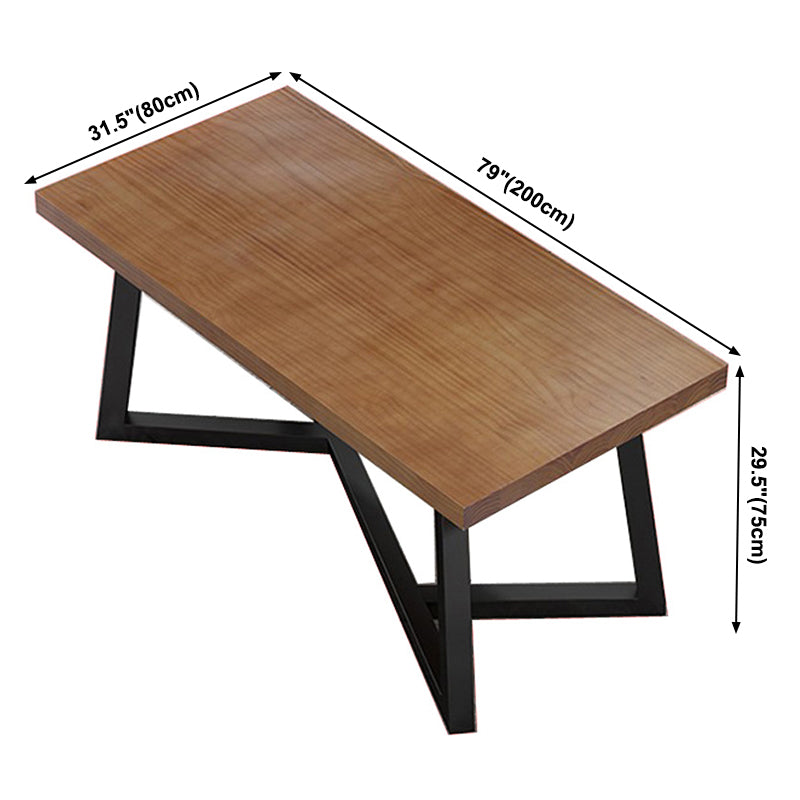 Rectangle Dining Table Simplicity Dinner Room Solid Wood Table with Metallic Base