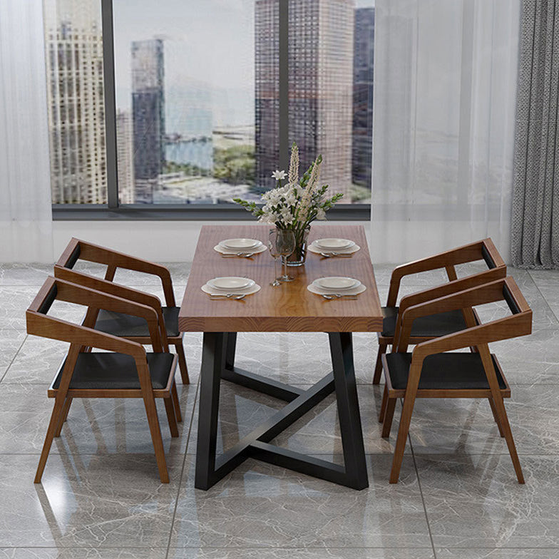 Rectangle Dining Table Simplicity Dinner Room Solid Wood Table with Metallic Base