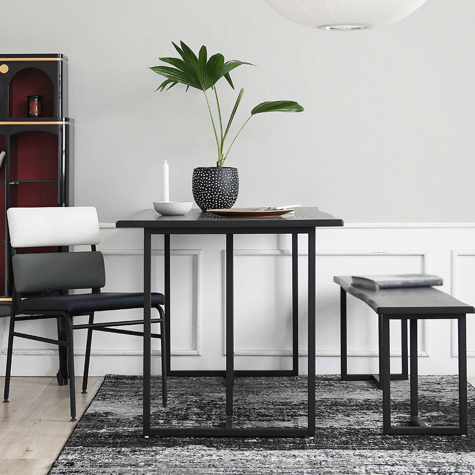 Contemporary Rectangle Dining Table Pine Solid Wood Table with Black Double Pedestal