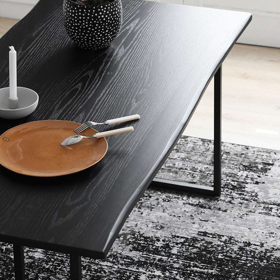 Contemporary Rectangle Dining Table Pine Solid Wood Table with Black Double Pedestal