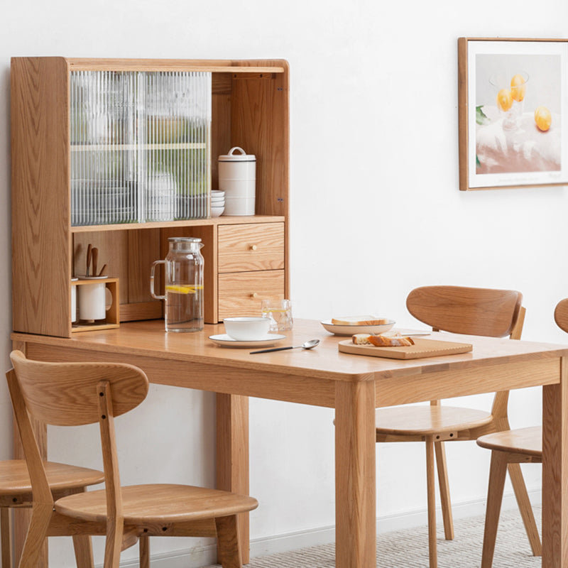 Table à manger en bois massif en chêne rectangle avec 4 jambes pour restaurant