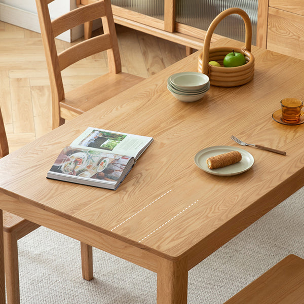 Table à manger en bois massif en chêne rectangle avec 4 jambes pour restaurant