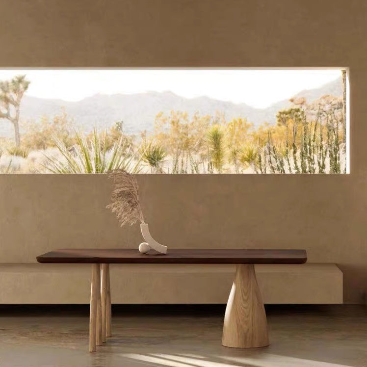 Rectangle Pine Solid Wood Table Modern Dining Table with 3 Legs for Restaurant