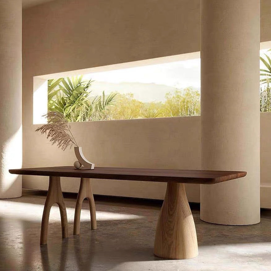 Rectangle Pine Solid Wood Table Modern Dining Table with 3 Legs for Restaurant