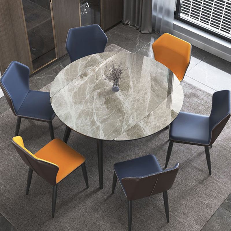Modern Round Dining Table Sintered Stone Dining Table with 4 Black Legs,53.1"L x 31.5"W x 30"H