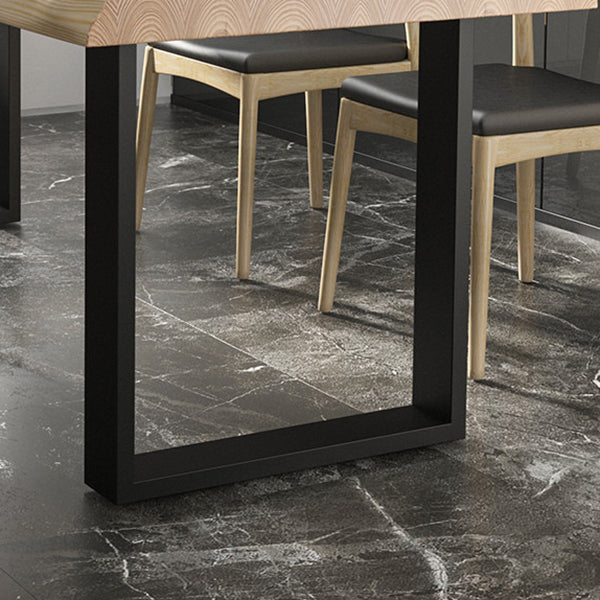 Rectangle Solid Wood Table Modern Dining Table with Metal Base and Double Pedestal for Restaurant