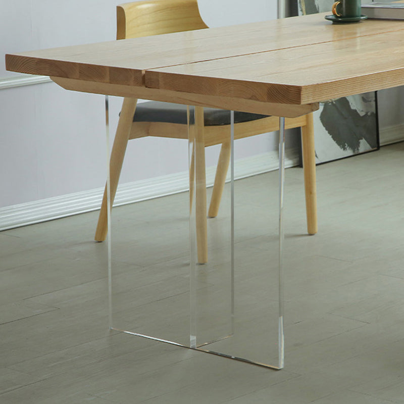 Mesa de comedor de madera de casas simples Mesa de comedor de forma rectangular con base de plástico doble