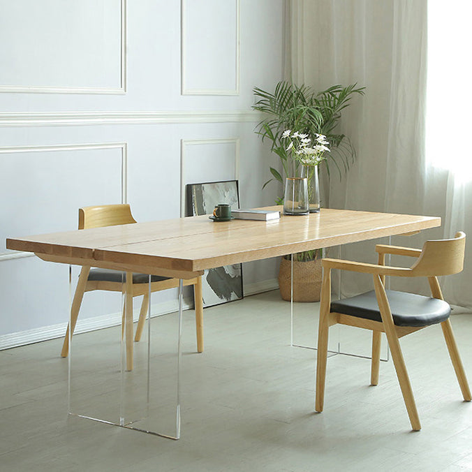 Mesa de comedor de madera de casas simples Mesa de comedor de forma rectangular con base de plástico doble
