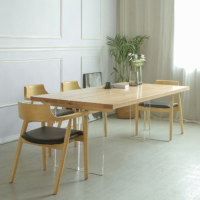 Mesa de comedor de madera de casas simples Mesa de comedor de forma rectangular con base de plástico doble