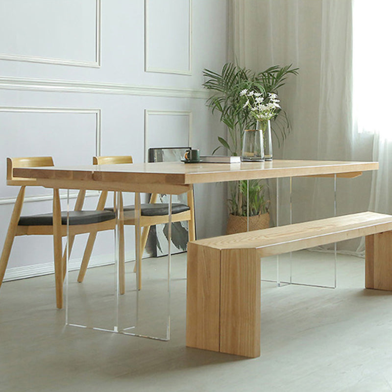 Mesa de comedor de madera de casas simples Mesa de comedor de forma rectangular con base de plástico doble
