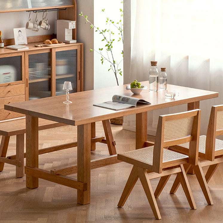 Rectangle Table Dining Table Simplicity Dinner Room Solid Wood Table with 4 Legs Base