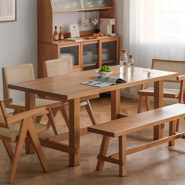 Rectangle Table Dining Table Simplicity Dinner Room Solid Wood Table with 4 Legs Base