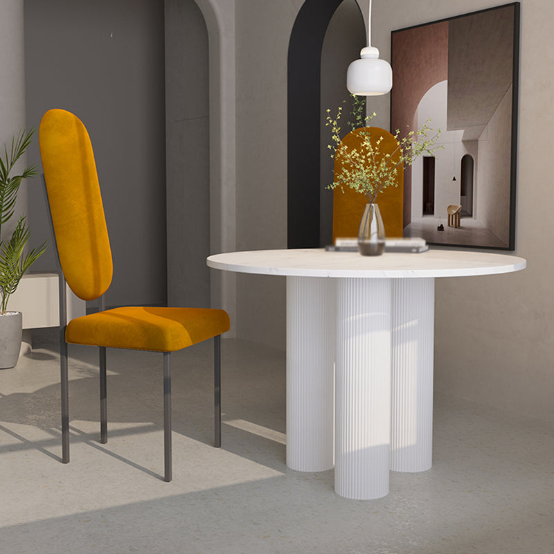 Round Shape Two-Color Dining Table Sintered Stone Table Contemporary with 3 Legs