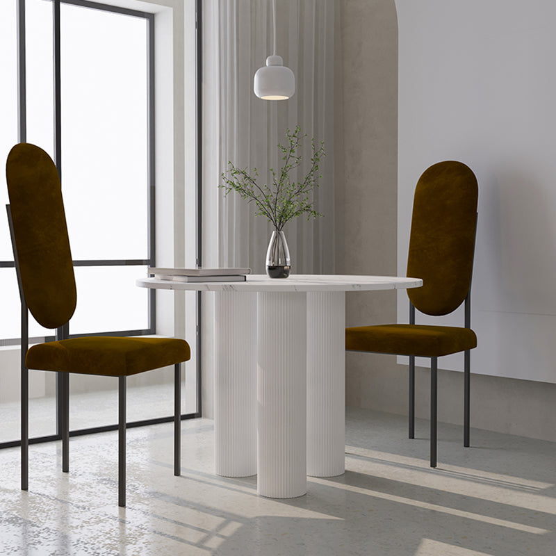 Round Shape Two-Color Dining Table Sintered Stone Table Contemporary with 3 Legs