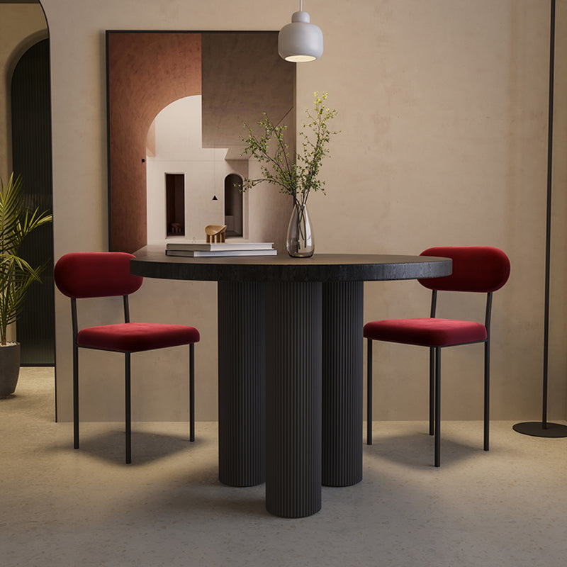Round Shape Two-Color Dining Table Sintered Stone Table Contemporary with 3 Legs