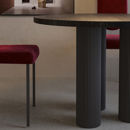 Round Shape Two-Color Dining Table Sintered Stone Table Contemporary with 3 Legs