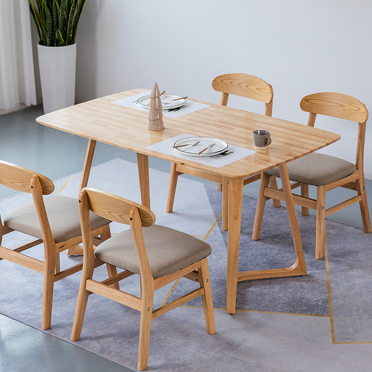 Contemporary Rectangle Dining Table Rubberwood Solid Wood Table with Double Pedestal