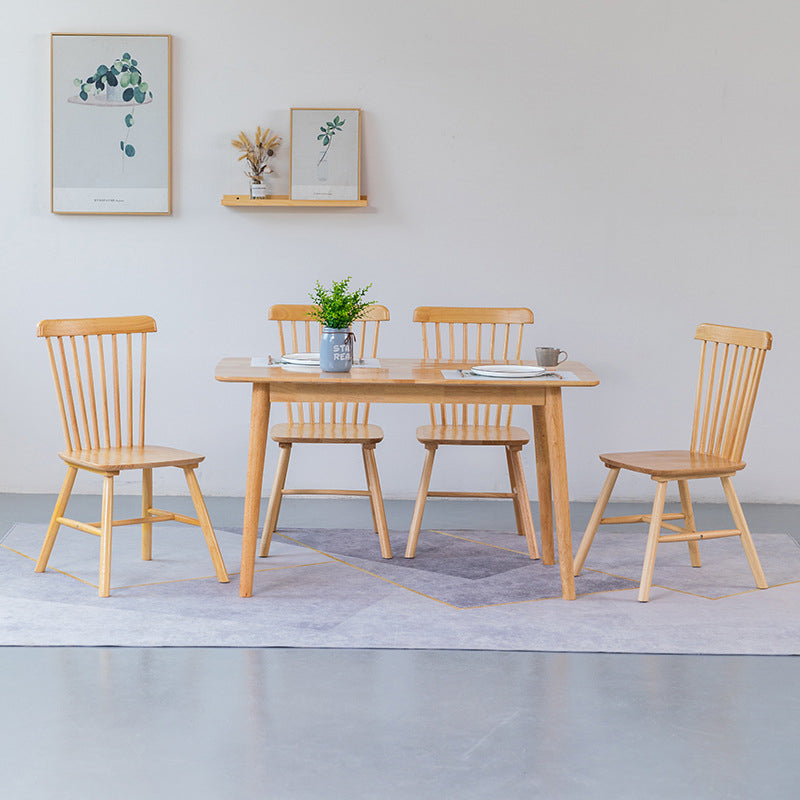 Contemporary Rectangle Dining Table Rubberwood Solid Wood Table with Double Pedestal