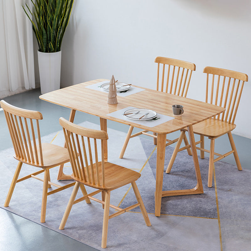 Contemporary Rectangle Dining Table Rubberwood Solid Wood Table with Double Pedestal