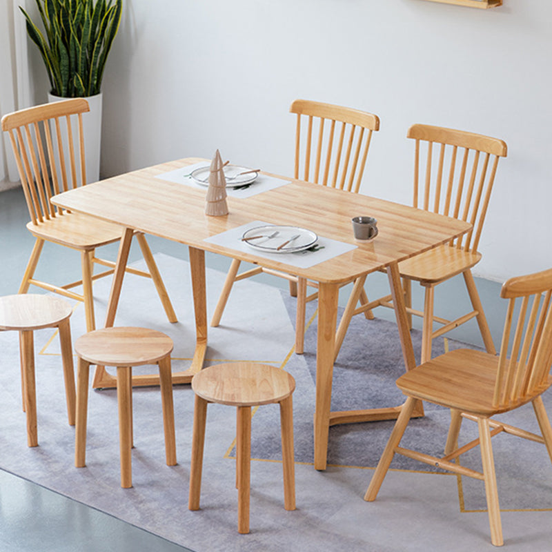 Contemporary Rectangle Dining Table Rubberwood Solid Wood Table with Double Pedestal