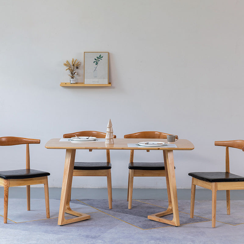 Contemporary Rectangle Dining Table Rubberwood Solid Wood Table with Double Pedestal