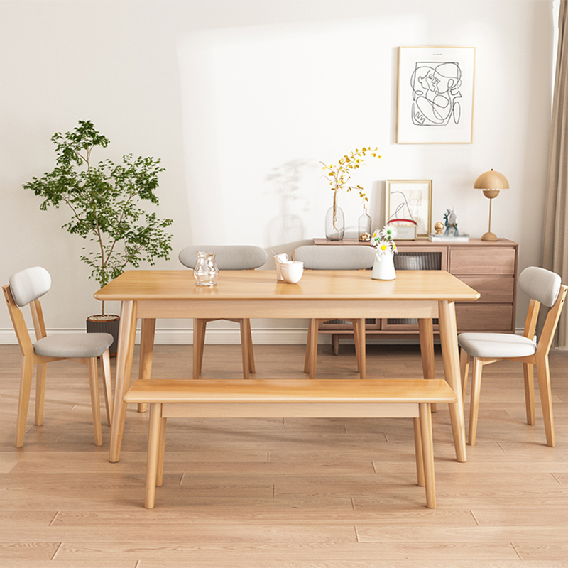 Rectangle 4 Legs Modern Dining Table Wood Color Fixed Table of Solid Wood